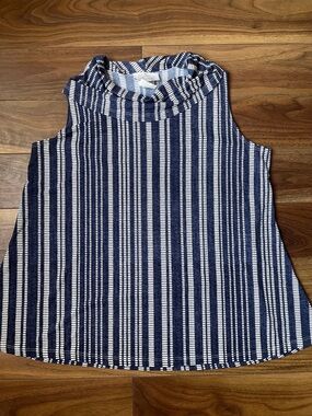 Navy and White Sleeveless Striped Mock Neck Top Tank Top Spandex Women XL